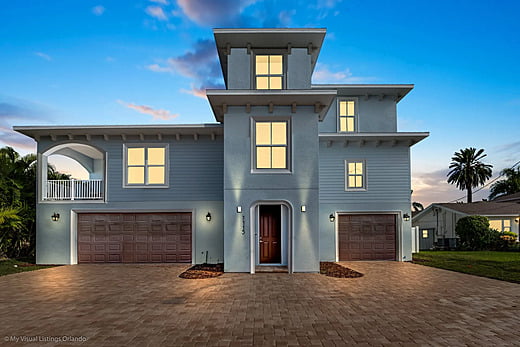 New beach home in Tampa Bay during the night