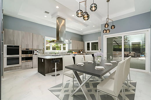 Dining room table and seating