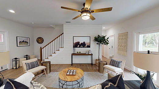 Living room interior in farmhouse style home