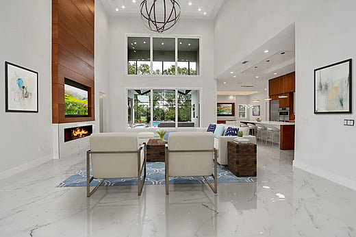 Living room with windows in a luxury home