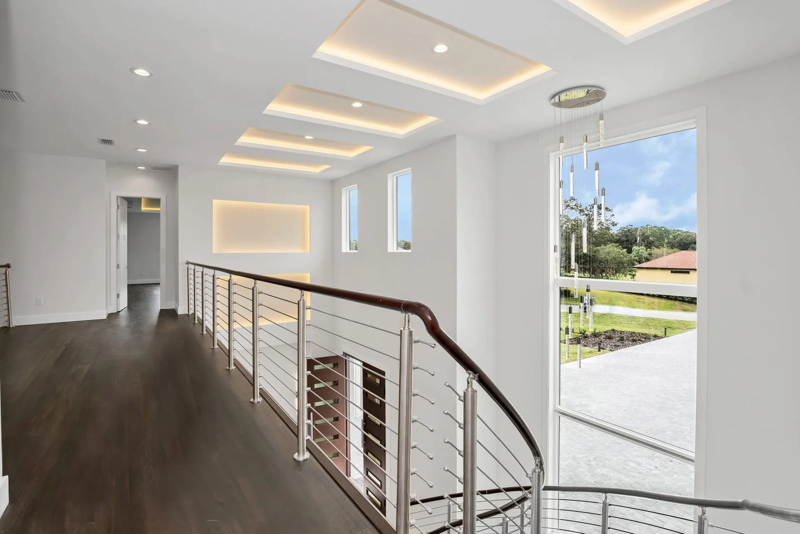 Upstairs walkway with staircase