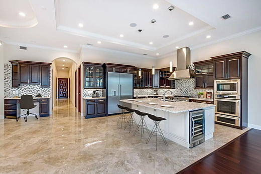 Dining room and kitchen area in a luxury home