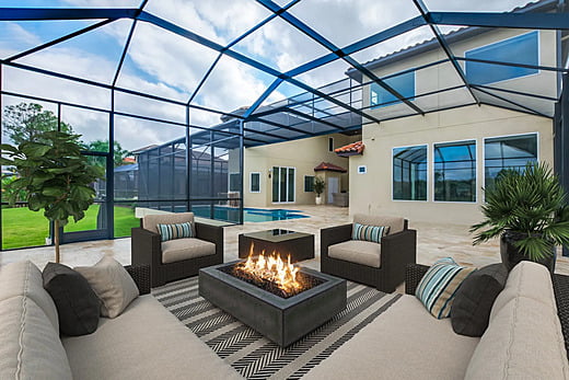 Outdoor patio with fireplace