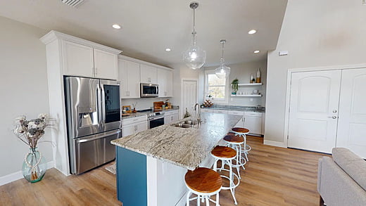 Kitchen area with seating