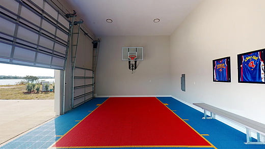 Basketball court in a garage