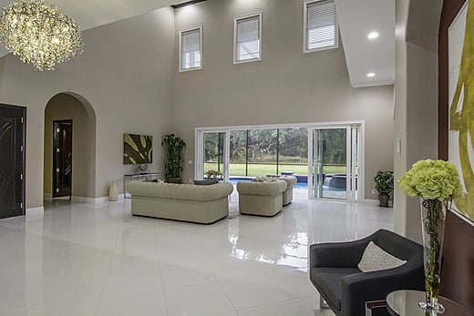 Transitional home living room with open space