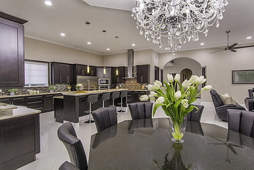 Kitchen and dining room table in a transitional home